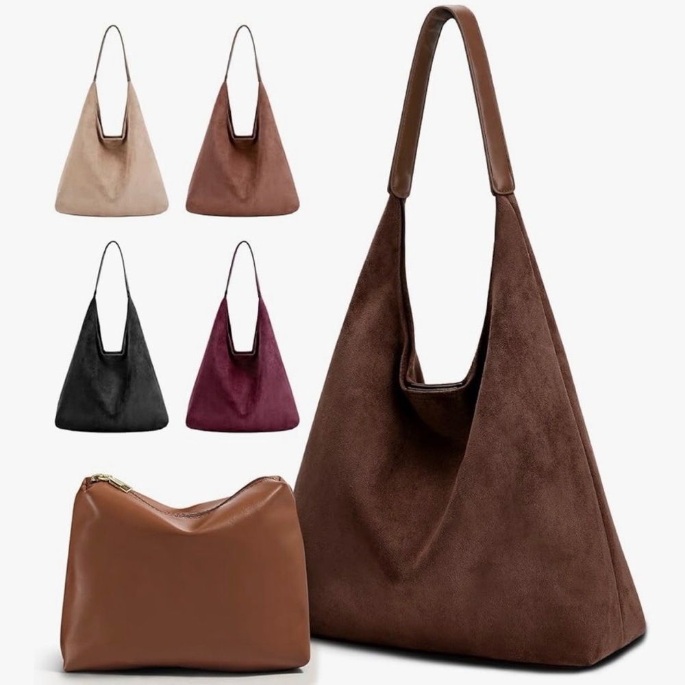 Women's Vegan Suede Shoulder Bag - Brown